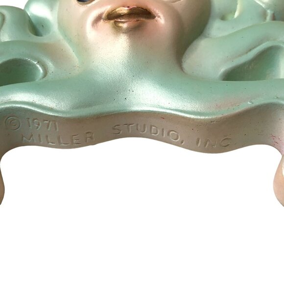 Vintage Chalkware Octopus Squid Wallhanging 1971 Miller Studio Green Gold Decor - Picture 5 of 12